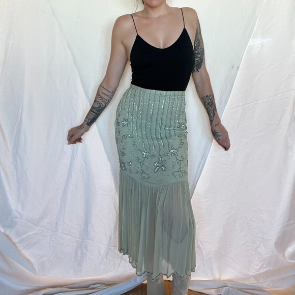Beaded Sparkle Chiffon Free People Mermaid Skirt - Picture 1 of 10